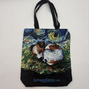 Lumagallerie Tote Bag Womens Medium Black Canvas Sleepy Jack Russell Dog Art